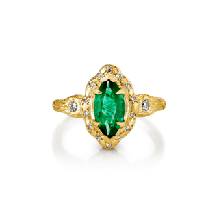 Baby Queen Marquise Emerald Ring Yellow Gold 3  by Logan Hollowell Jewelry
