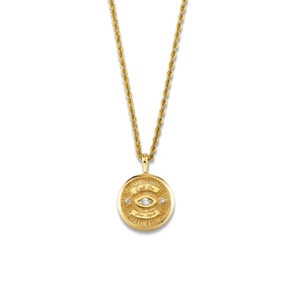 Mini Call On Your Angels Diamond Angel Eye Coin Pendant Necklace Yellow Gold   by Logan Hollowell Jewelry
