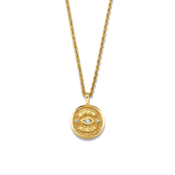 Mini Call On Your Angels Coin Necklace | Ready to Ship Yellow Gold 16" by Logan Hollowell Jewelry