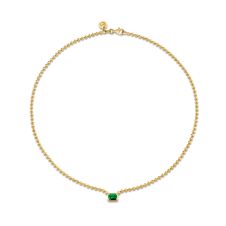 Emerald Cut Emerald on Orb Chain Necklace Yellow Gold 14"  by Logan Hollowell Jewelry