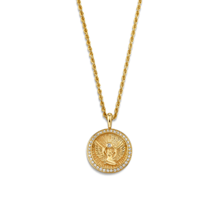 Mini Lady Isis Diamond Pavé Halo Coin Pendant Yellow Gold 18"  by Logan Hollowell Jewelry