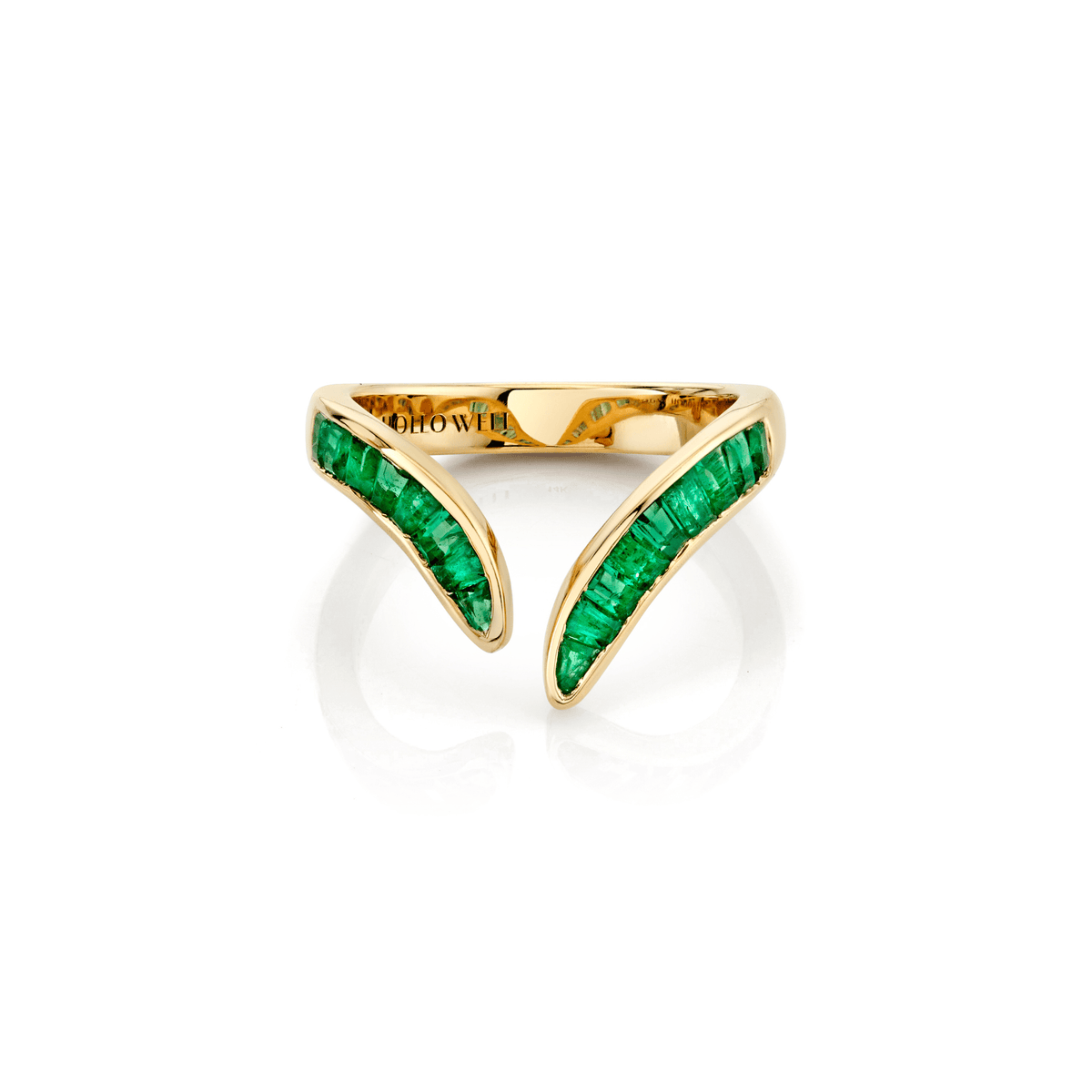 Baguette Emerald Tusk Ring Yellow Gold 3 by Logan Hollowell Jewelry