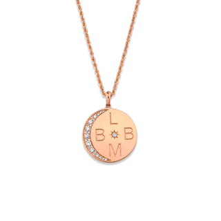 Classic 4 Initial "Love You To The Moon" Necklace with Star Set Diamond Rose Gold 16"  by Logan Hollowell Jewelry