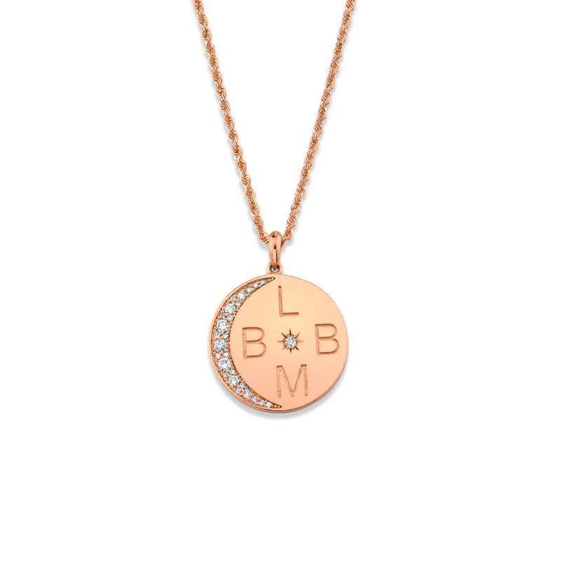 Classic 4 Initial "Love You To The Moon" Necklace with Star Set Diamond Rose Gold 16"  by Logan Hollowell Jewelry