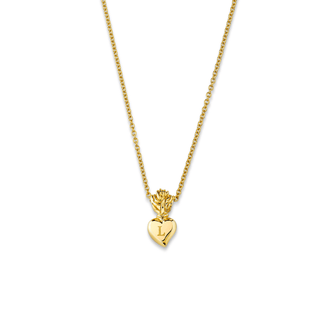 Burning Heart Necklace with Custom Letter Engraving Yellow Gold   by Logan Hollowell Jewelry