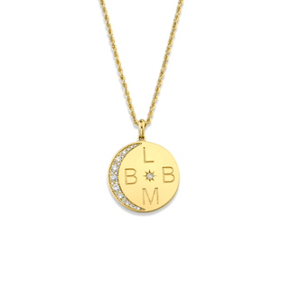 Classic 4 Initial "Love You To The Moon" Necklace with Star Set Diamond Yellow Gold 16"  by Logan Hollowell Jewelry