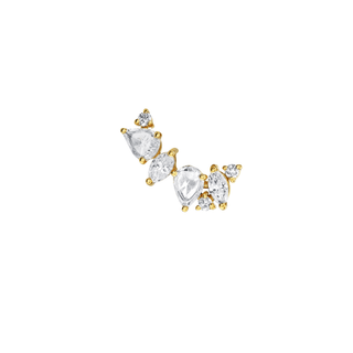 Eternal Jardin Rose Cut Diamond Marquise & Pear Studs Yellow Gold Single Right  by Logan Hollowell Jewelry
