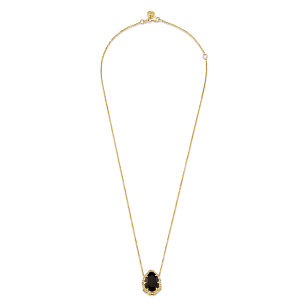 Queen Water Drop Onyx Necklace with Full Pave Halo by Logan Hollowell Jewelry