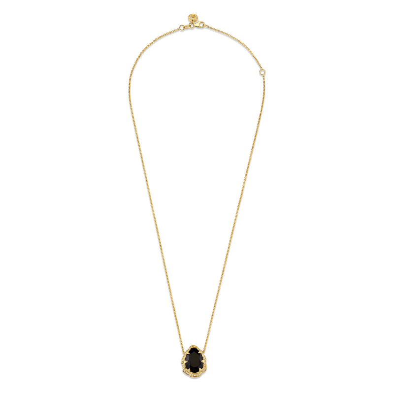 Queen Water Drop Onyx Necklace with Full Pave Halo by Logan Hollowell Jewelry
