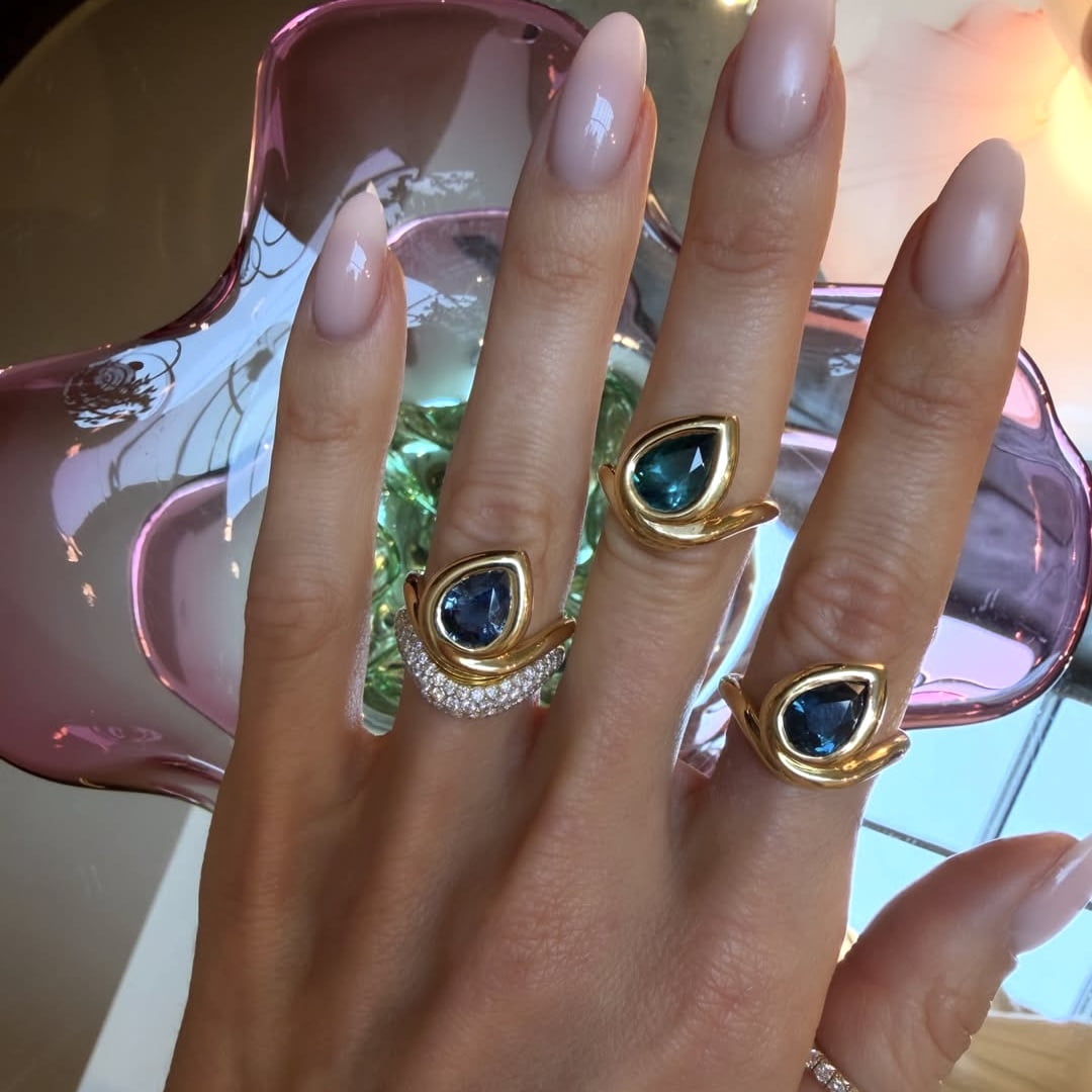 Enigma Water Drop Teal Tourmaline Ring by Logan Hollowell Jewelry