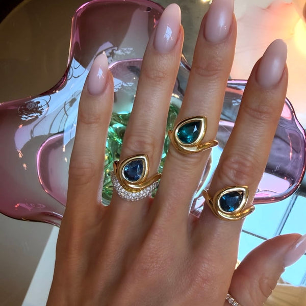 Enigma Water Drop Teal Tourmaline Ring by Logan Hollowell Jewelry