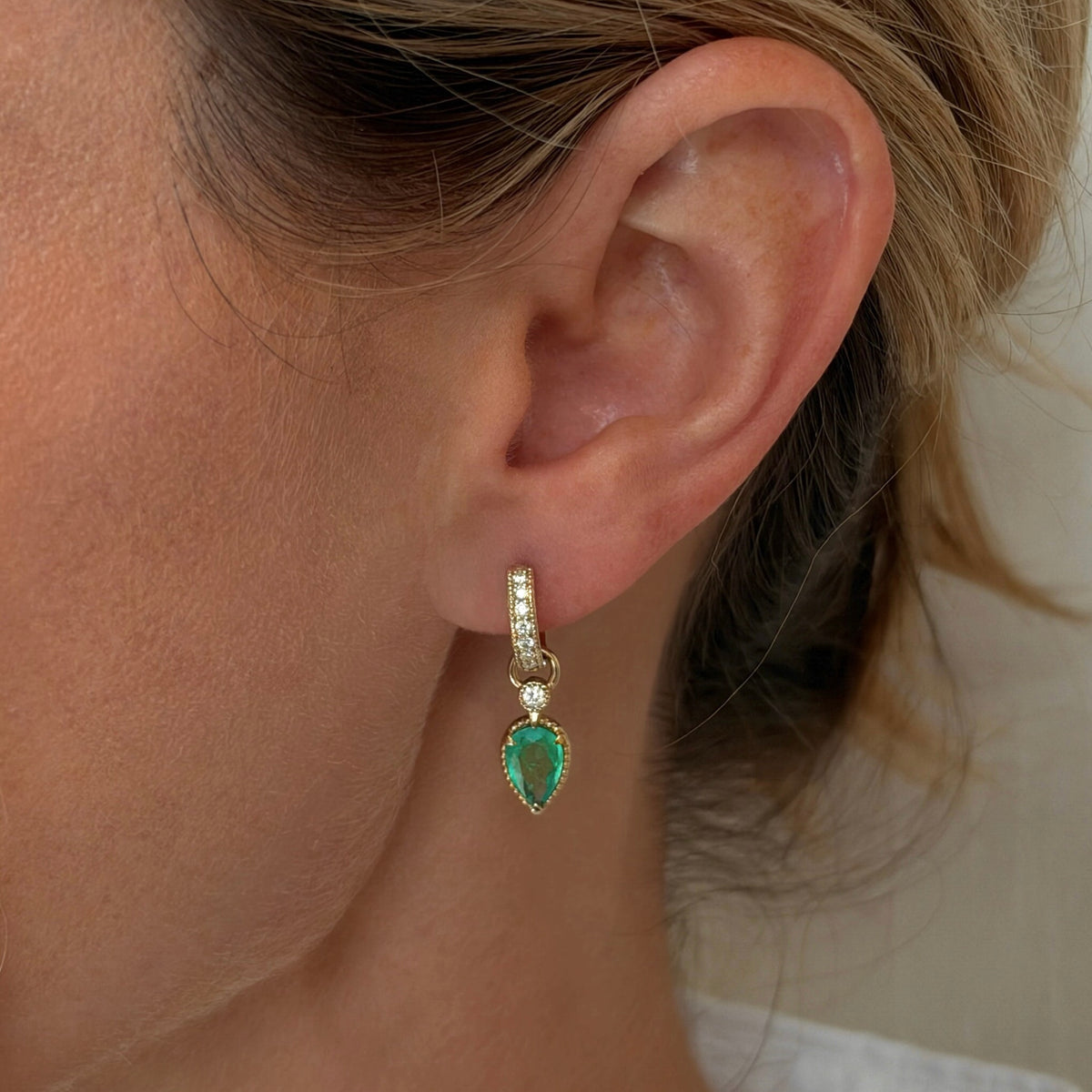 Queen 2.0 Emerald Drop Huggies by Logan Hollowell Jewelry