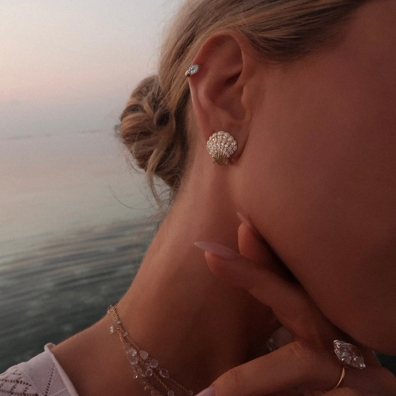 Diamond Shell Earrings by Logan Hollowell Jewelry