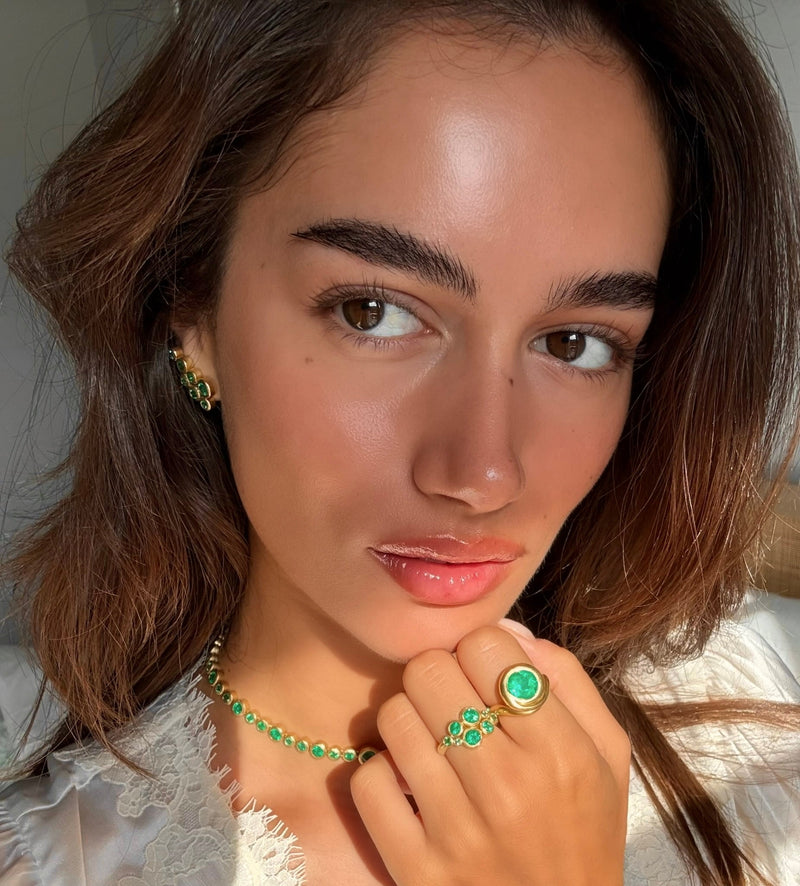 Enigma Emerald Round Satin Ring by Logan Hollowell Jewelry