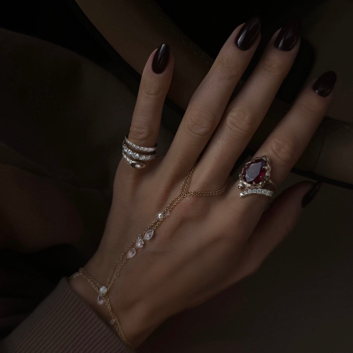 French Pavé Diamond Tusk Ring by Logan Hollowell Jewelry