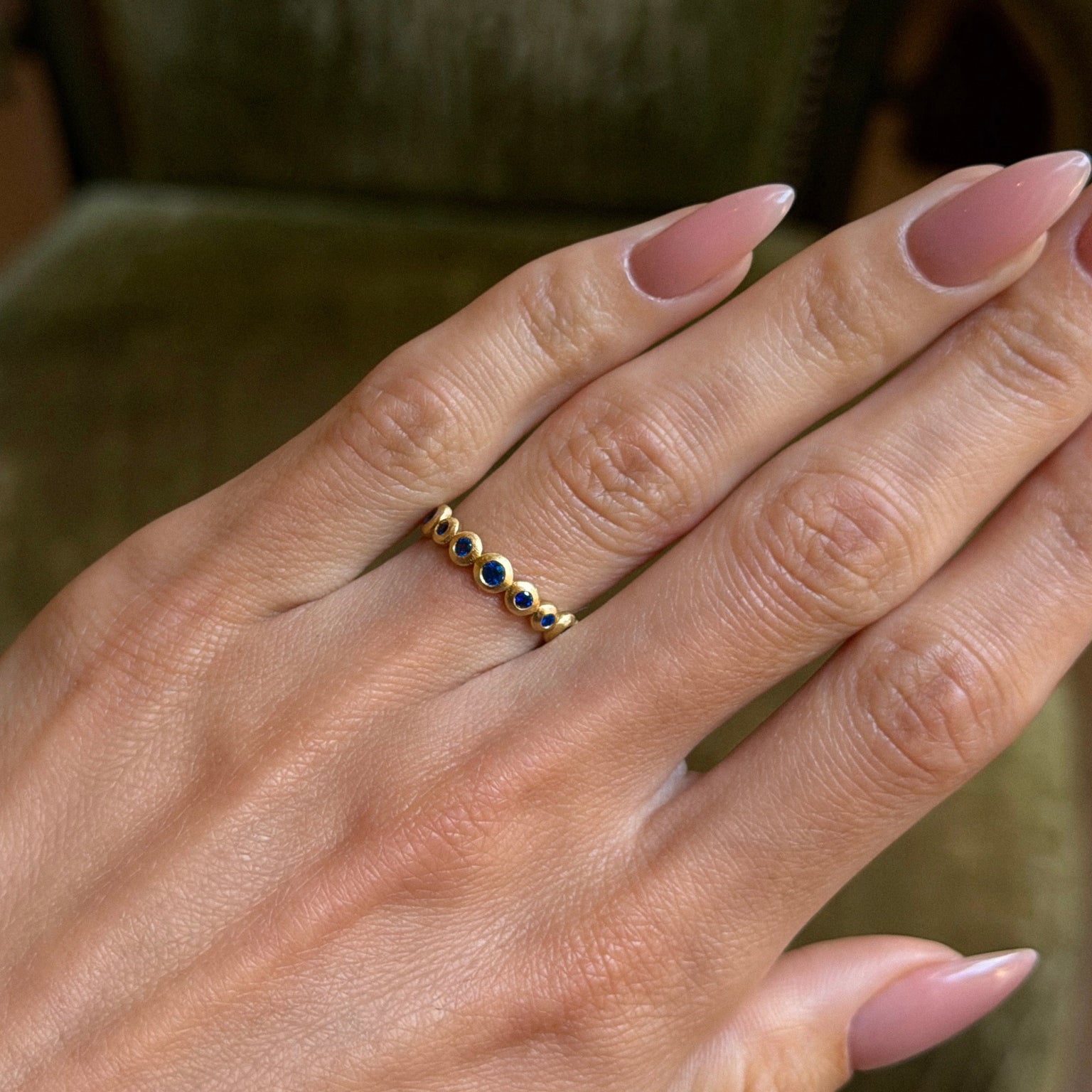 Petite Blue Sapphire Bubble Ring by Logan Hollowell Jewelry