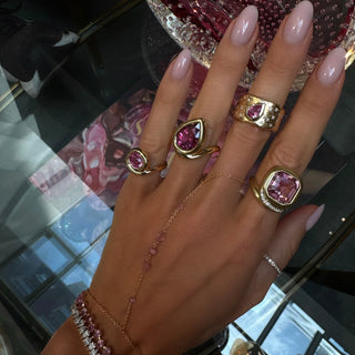 Enigma Emerald Cut Pink Tourmaline Ring with Pavé Diamonds by Logan Hollowell Jewelry