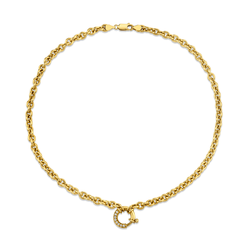 Alchemy Link Choker with Pavé Diamond Hoop Closure | Ready to Ship Yellow Gold 14" by Logan Hollowell Jewelry