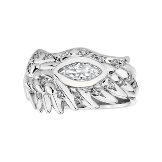 Angel Eye Sprinkled Diamond Wing Ring White Gold 2 Lab-Created by Logan Hollowell Jewelry