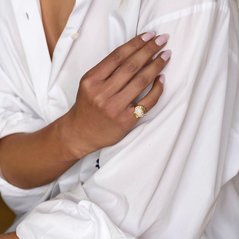 Diamond Shell Ring by Logan Hollowell Jewelry
