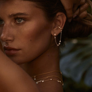 Eau de Rose Cut Iris Chain Cuff Earrings by Logan Hollowell Jewelry