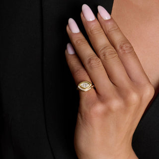 Enigma Eye Marquise Diamond Ring with Pavé Diamonds by Logan Hollowell Jewelry