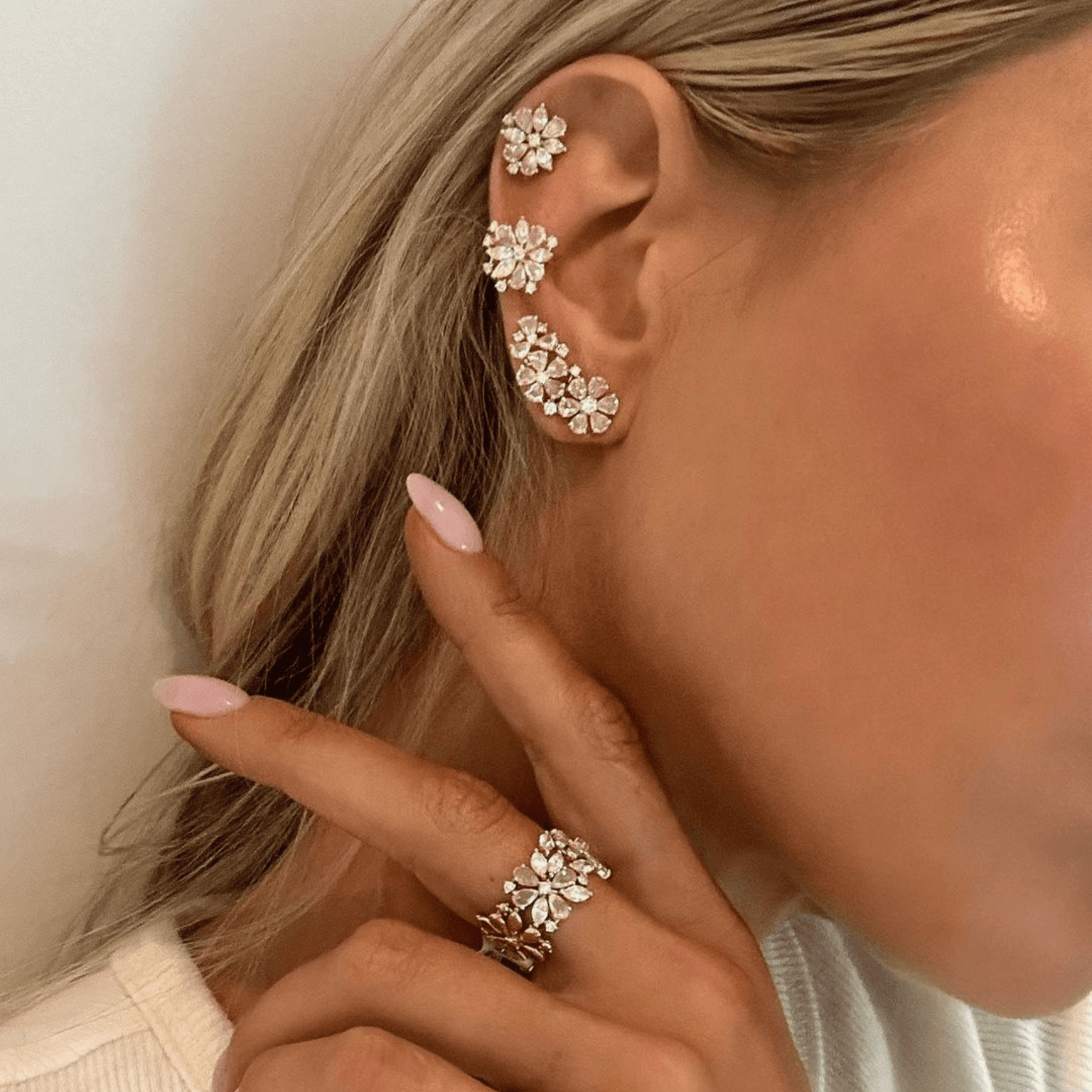 Eternal Jardin Rose Cut Fancy Diamond Flower Studs    by Logan Hollowell Jewelry