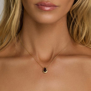 Baby Queen Water Drop Garnet Necklace with Sprinkled Diamonds by Logan Hollowell Jewelry