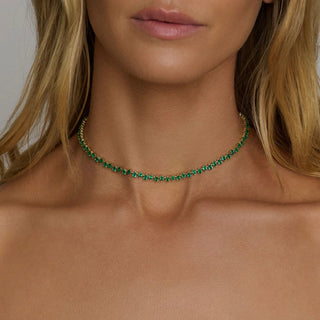 Petite Reverse Water Drop Emerald Tennis Necklace by Logan Hollowell Jewelry