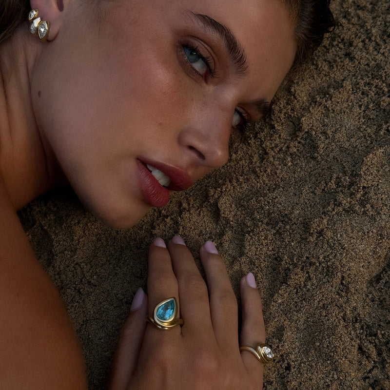 Enigma Paraiba Water Drop Satin Ring by Logan Hollowell Jewelry