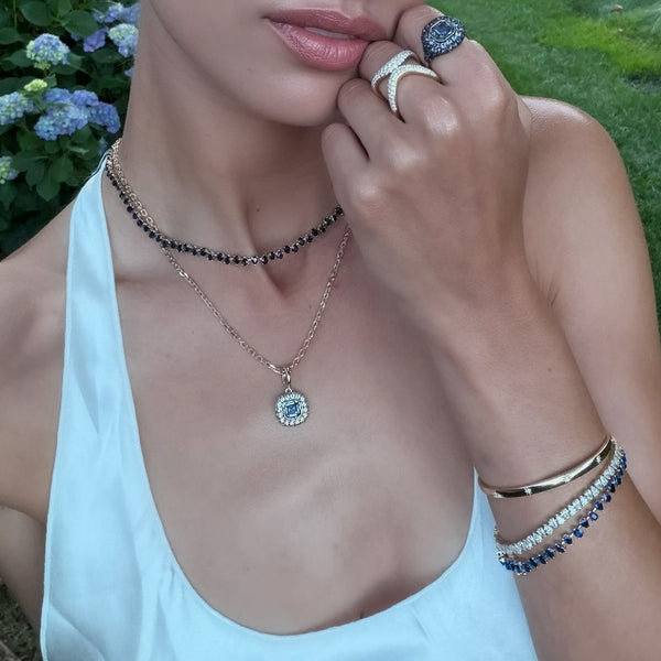 Petite Reverse Water Drop Blue Sapphire Tennis Bracelet by Logan Hollowell Jewelry