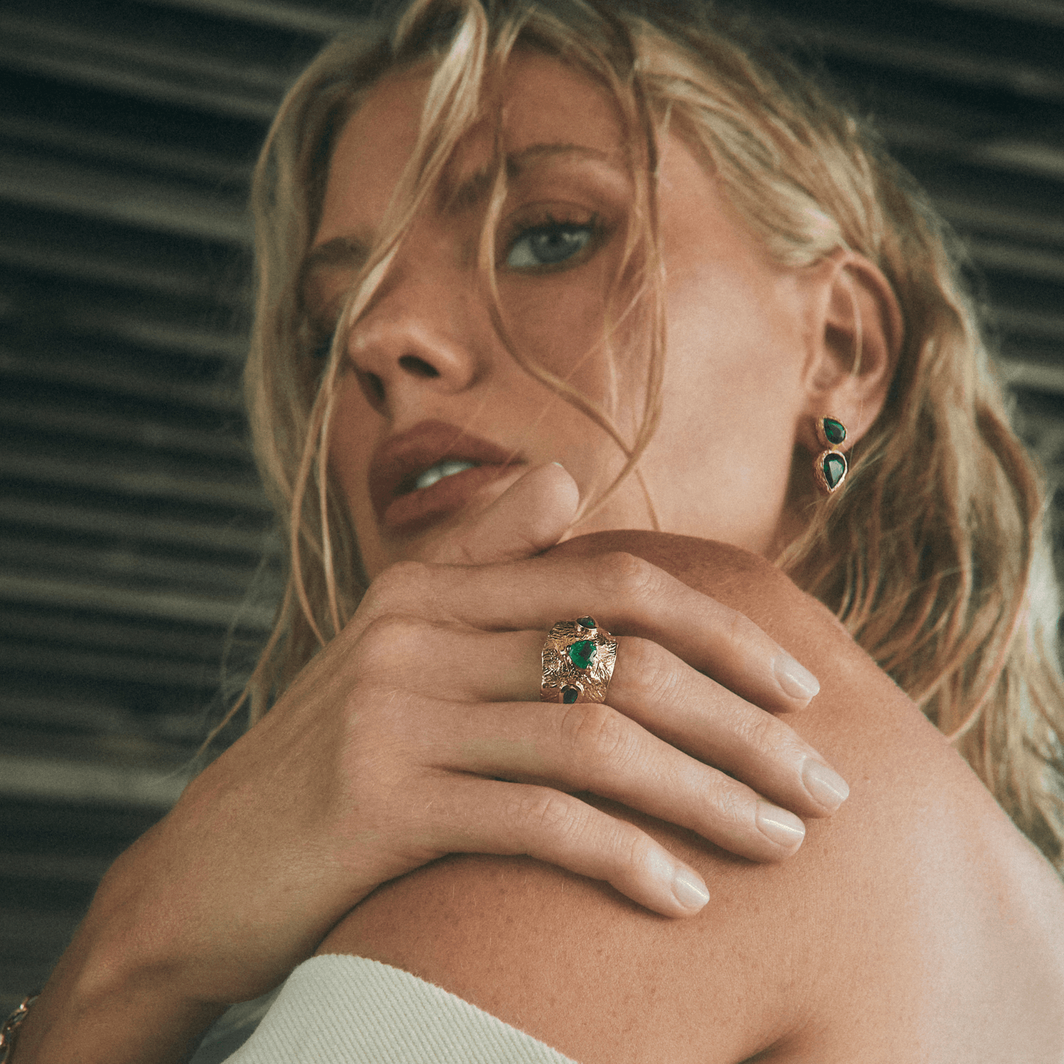Atlantis Heart & Pear Bezel Emerald Ring by Logan Hollowell Jewelry