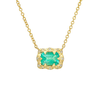 Queen Emerald Necklace with Sprinkled Pavé Halo Yellow Gold by Logan Hollowell Jewelry