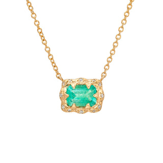 Queen Emerald Necklace with Sprinkled Pavé Halo Rose Gold by Logan Hollowell Jewelry