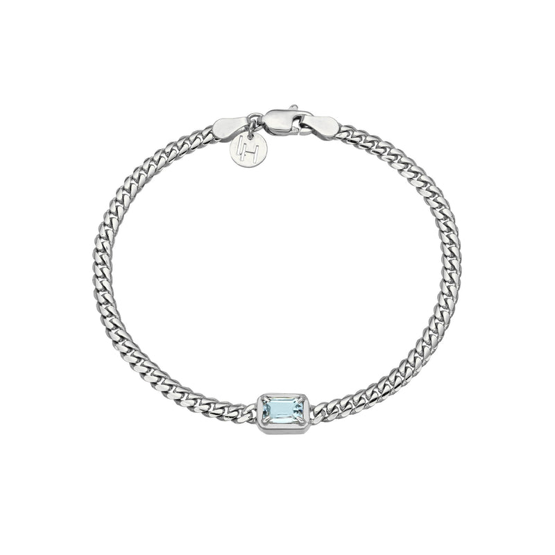 Emerald Cut Aquamarine Cuban Bracelet White Gold 6.5" by Logan Hollowell Jewelry