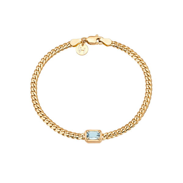 Emerald Cut Aquamarine Cuban Bracelet Rose Gold 6.5" by Logan Hollowell Jewelry