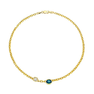 Lovers Duet Diamond and Lagoon Tourmaline Chain Necklace Yellow Gold by Logan Hollowell Jewelry