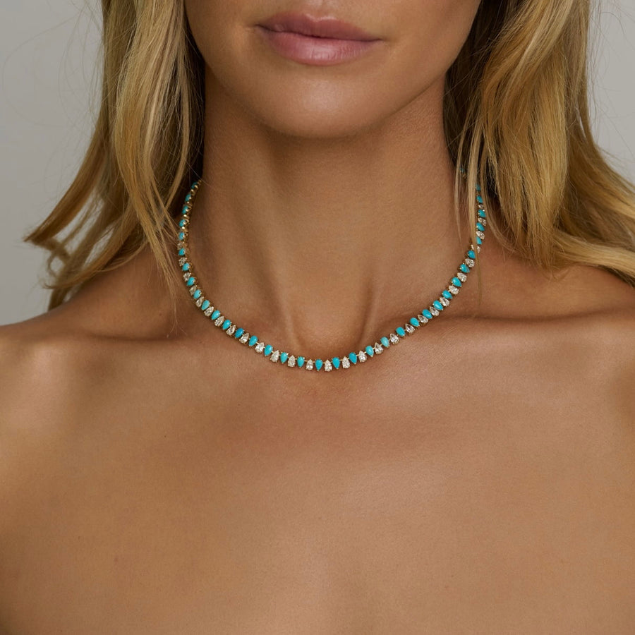 Turquoise and Diamond Reverse Water Drop Necklace by Logan Hollowell Jewelry