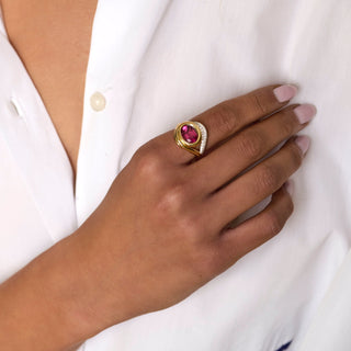 Enigma Sculptural Rubellite Wave Ring by Logan Hollowell Jewelry
