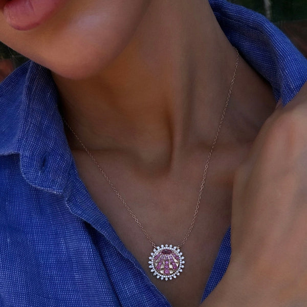 Petite "You Are My Sunshine" Diamond and Pink Sapphire Necklace 2.0 by Logan Hollowell Jewelry