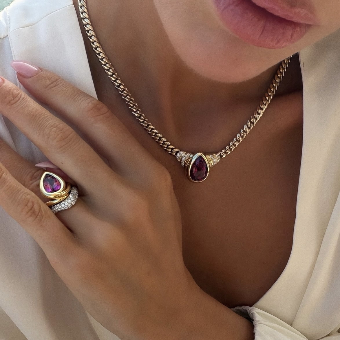 Enigma Water Drop Rubellite Ring by Logan Hollowell Jewelry