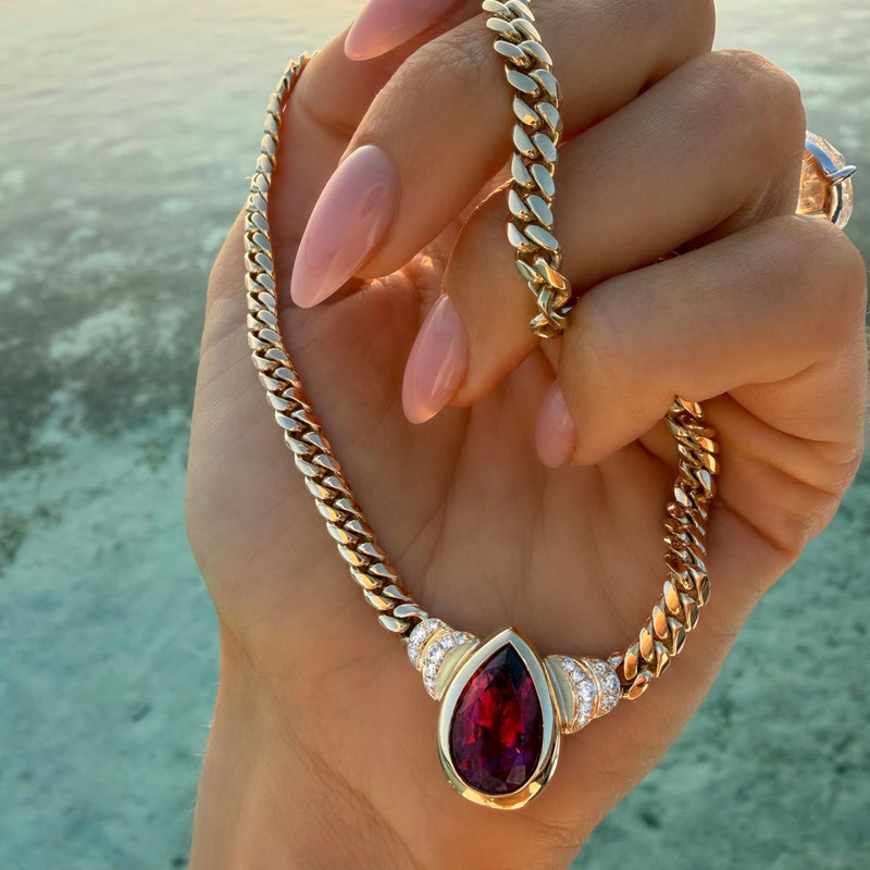 Pear Rubellite Maison Rose Necklace by Logan Hollowell Jewelry