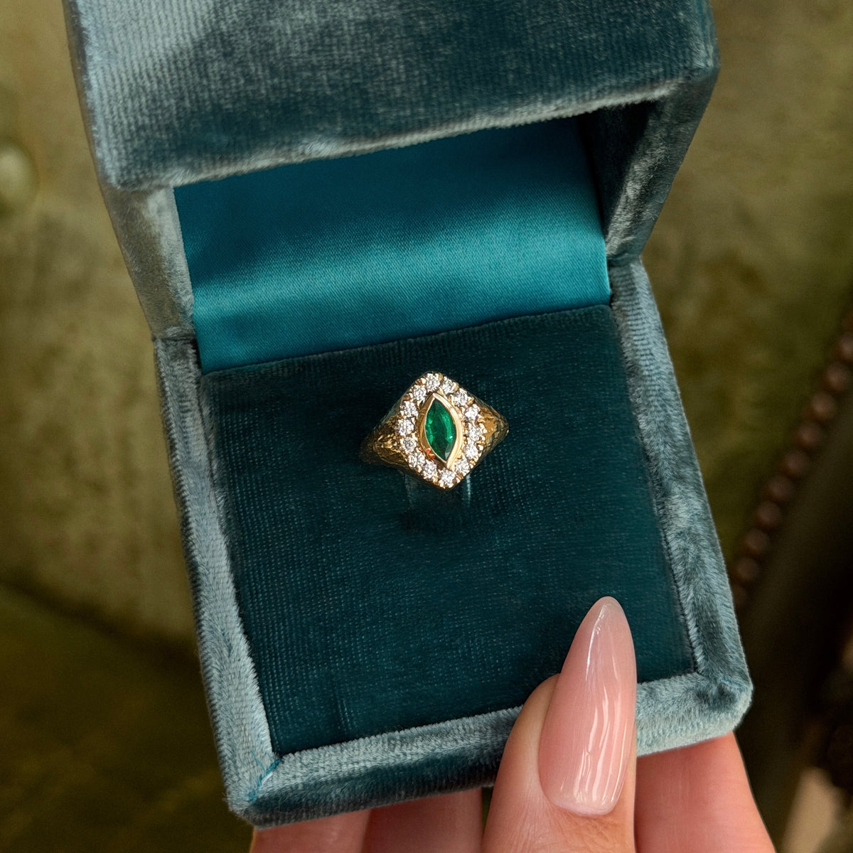 Forest Queen Signet Emerald Ring by Logan Hollowell Jewelry