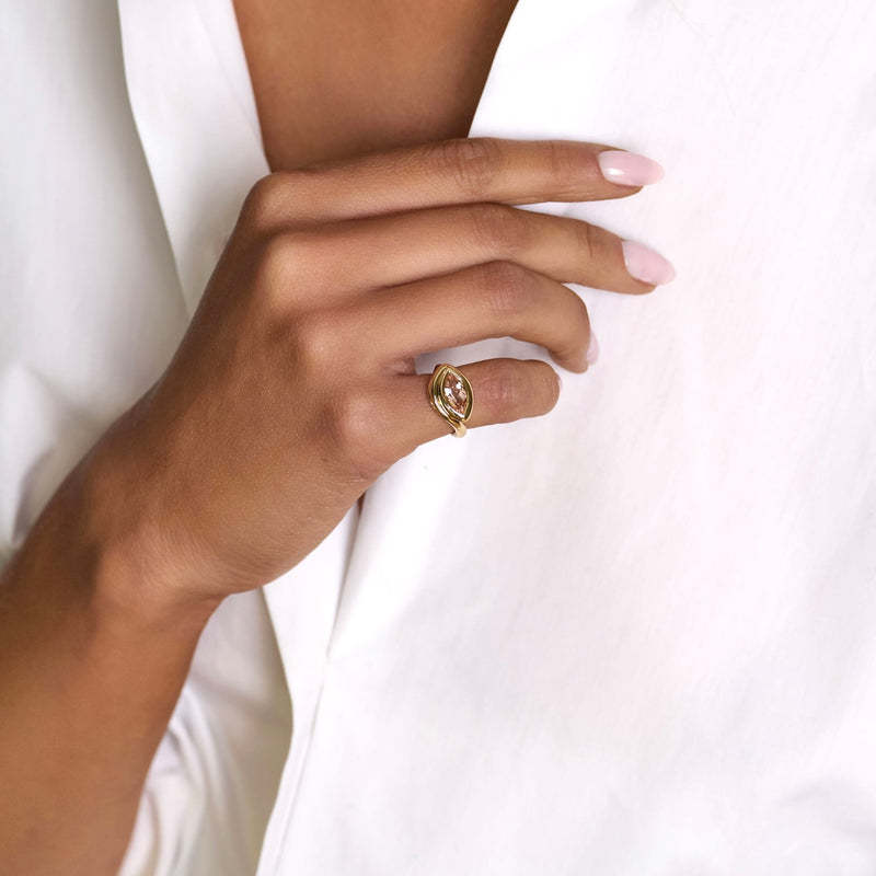 Enigma Eye Marquise Pink Morganite Ring by Logan Hollowell Jewelry