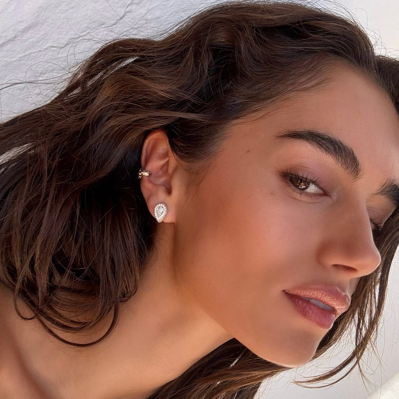 18K Reverse Water Drop Pavé Diamond Stuggies by Logan Hollowell Jewelry