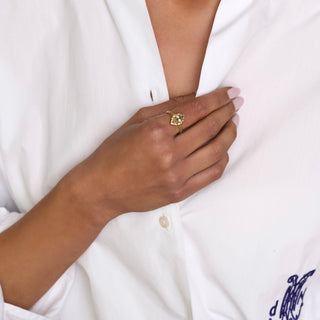 Baby Marquise Morganite Queen Ring with Sprinkled Diamonds by Logan Hollowell Jewelry
