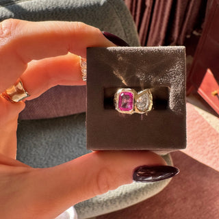 Toi Et Moi River Pink Sapphire and Diamond Ring by Logan Hollowell Jewelry