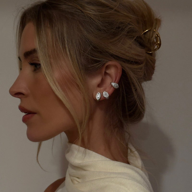 18K Reverse Water Drop Pavé Diamond Stuggies by Logan Hollowell Jewelry