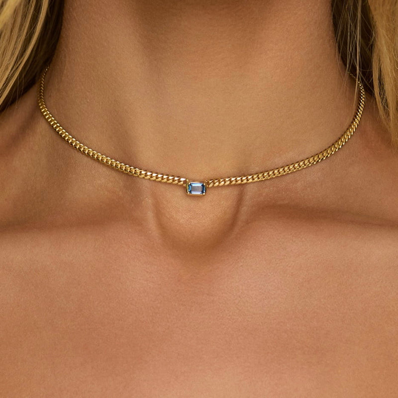 Emerald Cut Blue Sapphire Cuban Choker by Logan Hollowell Jewelry