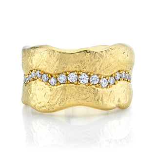 18k Atlantis Wave Ring with Single Row Pavé Diamonds | Ready to Ship Yellow Gold 6.5  by Logan Hollowell Jewelry